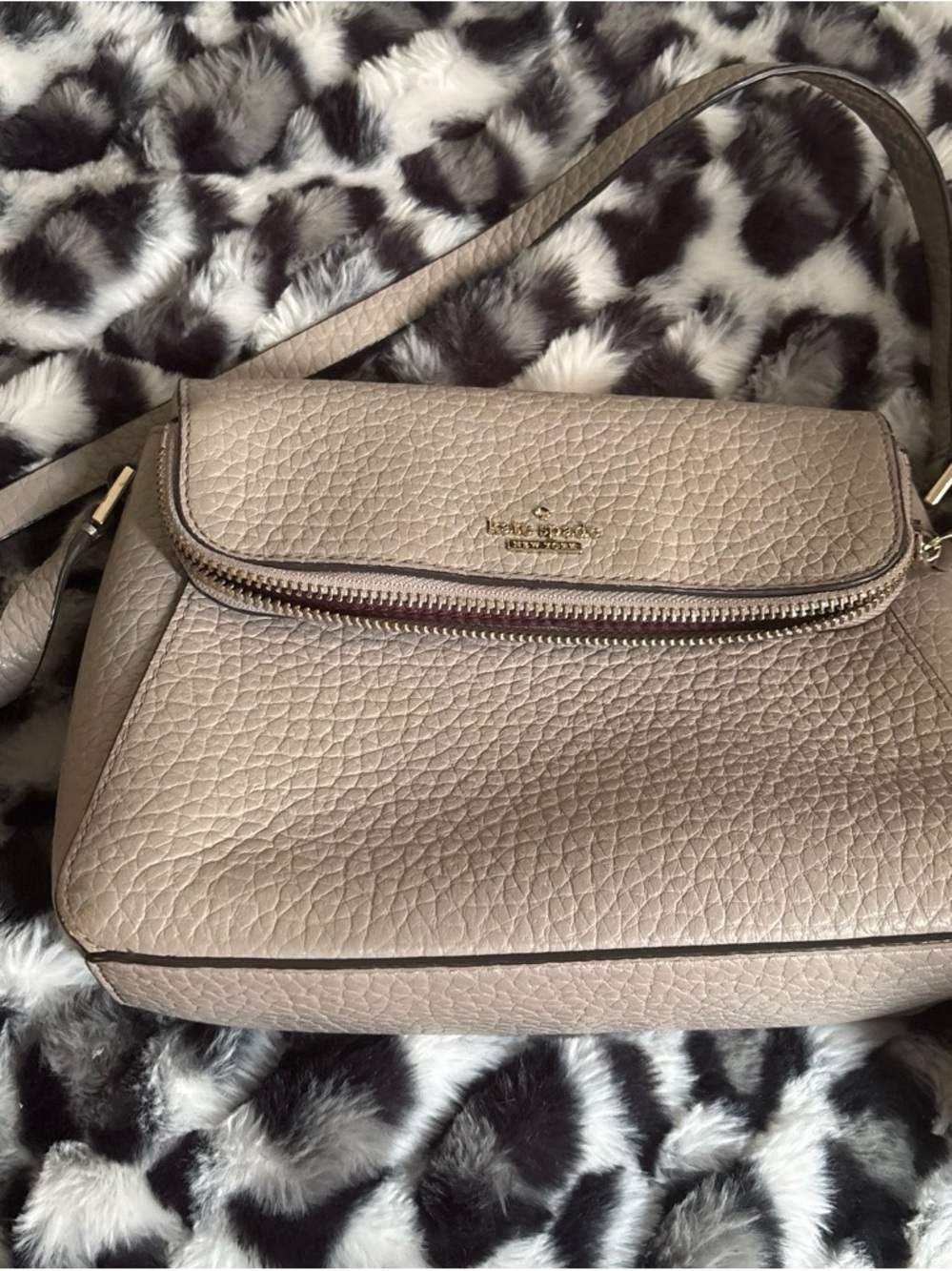 Coach Taupe Pebbled Leather Crossbody with Front Zip